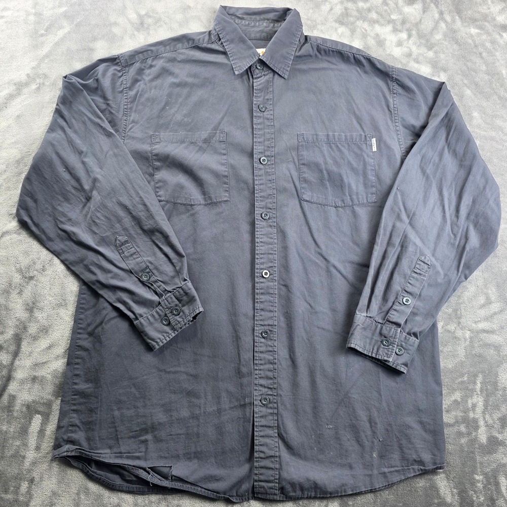 Carhartt Button Down Shirt Mens Large Blue Grey Long Sleeve Cotton S267 BLS